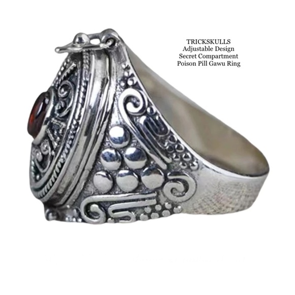 Secret Compartment Poison Pill Gawu Retro Ring Adjustable Open Rings New Vintage - Picture 3 of 8